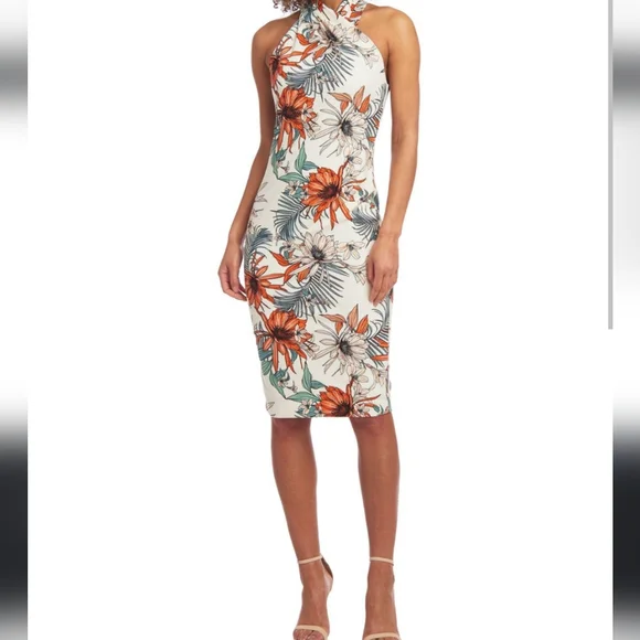 white cocktail dress with lace halter neckline Elliott A-Line Halter Neck Midi Dress White